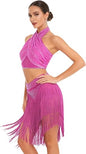 Women Tassel Chacha Samba Performance Rhinestone Dress Latin Dance Costume Fringe Salsa Dance Outfit