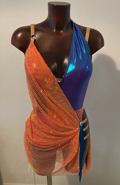 Orange/Blue Latin  Salsa Bachata Dance Costume Dress