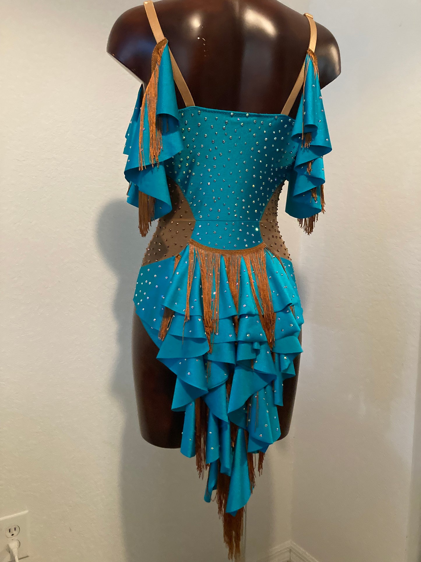 Blue Women's Fringe Salsa Bachata  Costume Dress