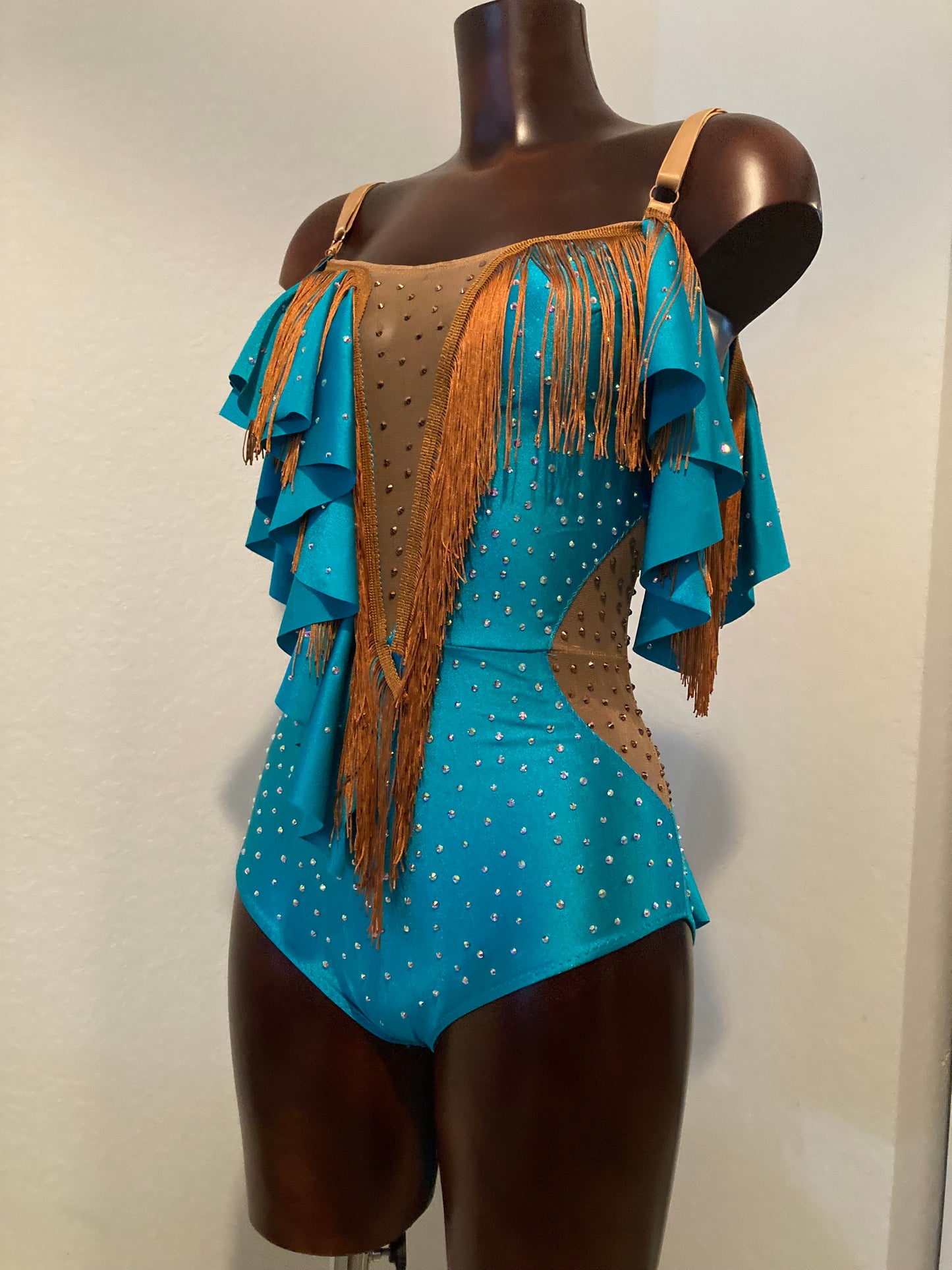 Blue Women's Fringe Salsa Bachata  Costume Dress