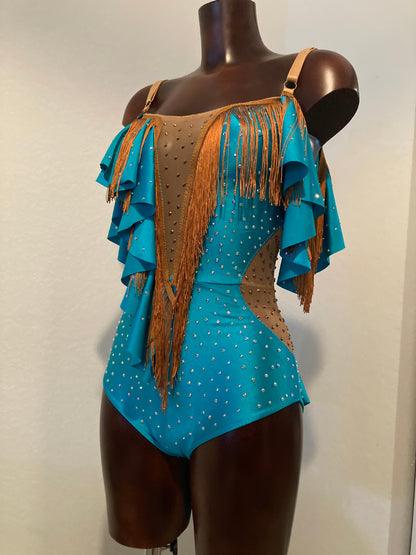 Blue Women's Fringe Salsa Bachata  Costume Dress