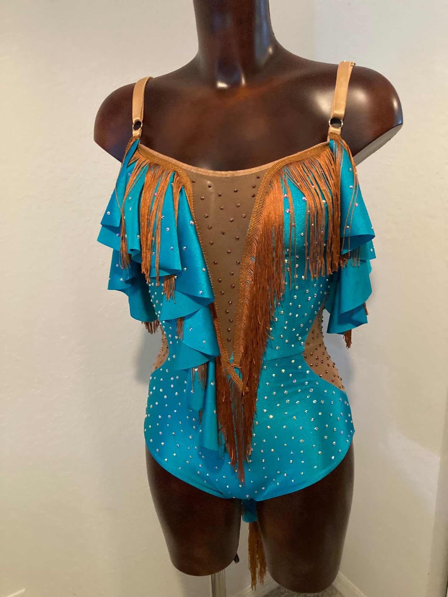 Blue Women's Fringe Salsa Bachata  Costume Dress