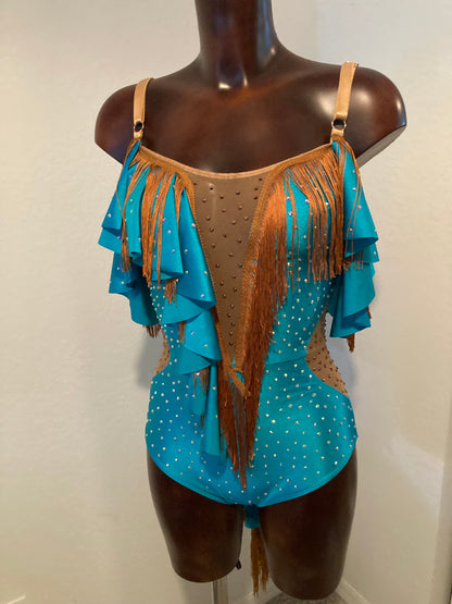 Blue Women's Fringe Salsa Bachata  Costume Dress