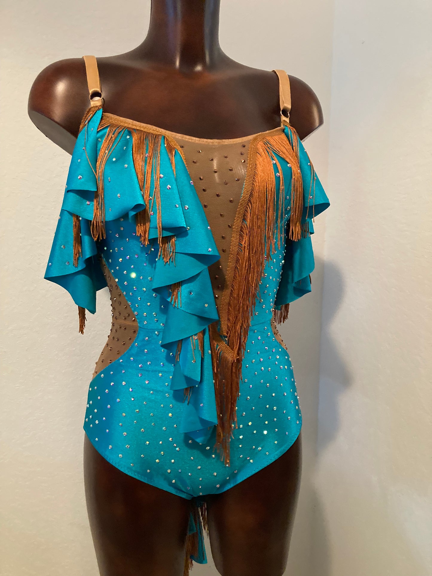 Blue Women's Fringe Salsa Bachata  Costume Dress