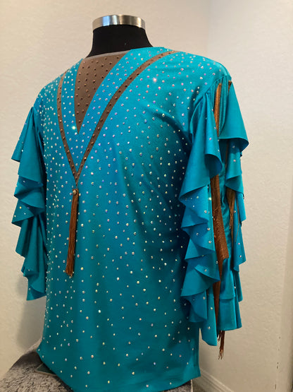 Blue Men's  Salsa Bachata Dance Shirt Top