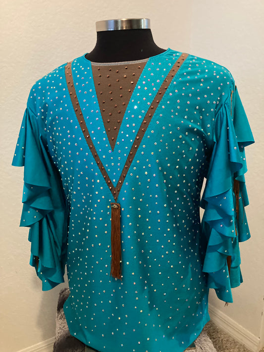 Blue Men's  Salsa Bachata Dance Shirt Top