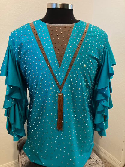 Blue Men's  Salsa Bachata Dance Shirt Top