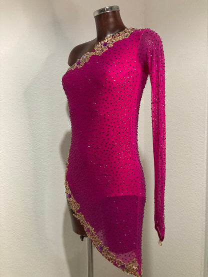 Fuchsia one-shoulder Latin Dance Dress