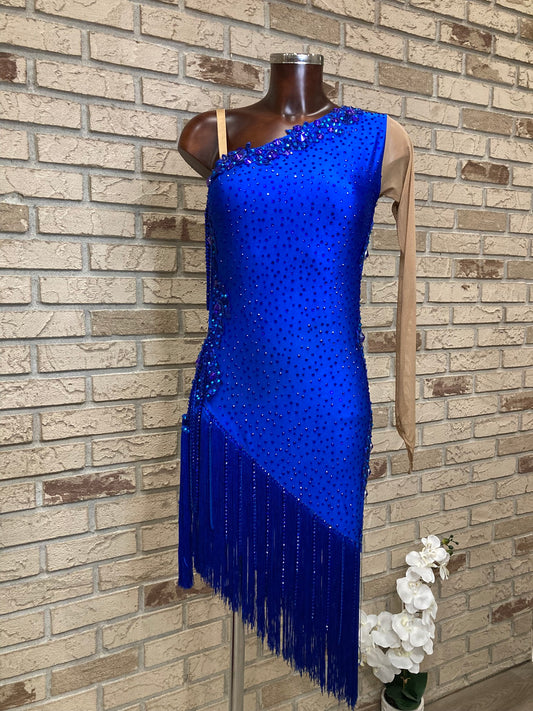 Royal blue one-shoulder Latin dress size S/M
