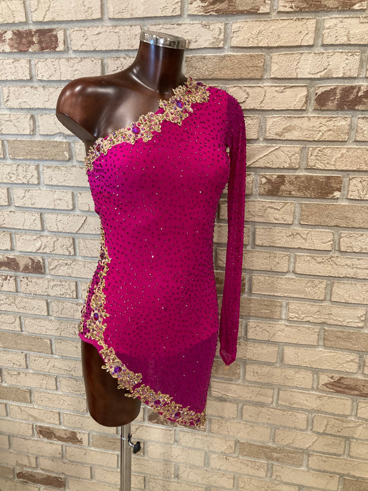 Fuchsia one-shoulder Latin Dance Dress