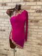 Fuchsia one-shoulder Latin Dance Dress