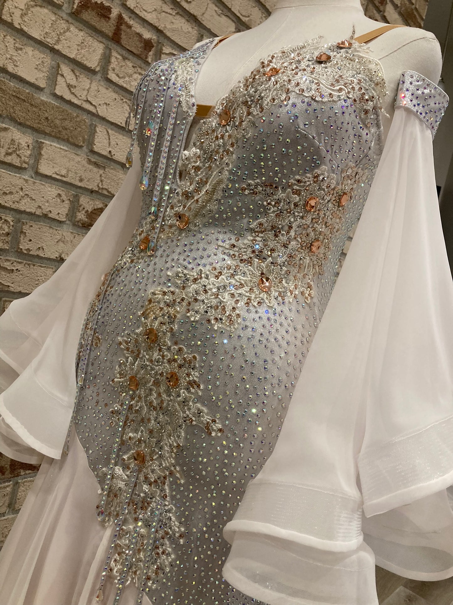 Stunning silver and light peach Smooth Dance Dress size M