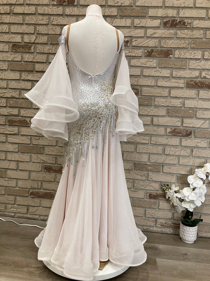 Stunning silver and light peach Smooth Dance Dress size M
