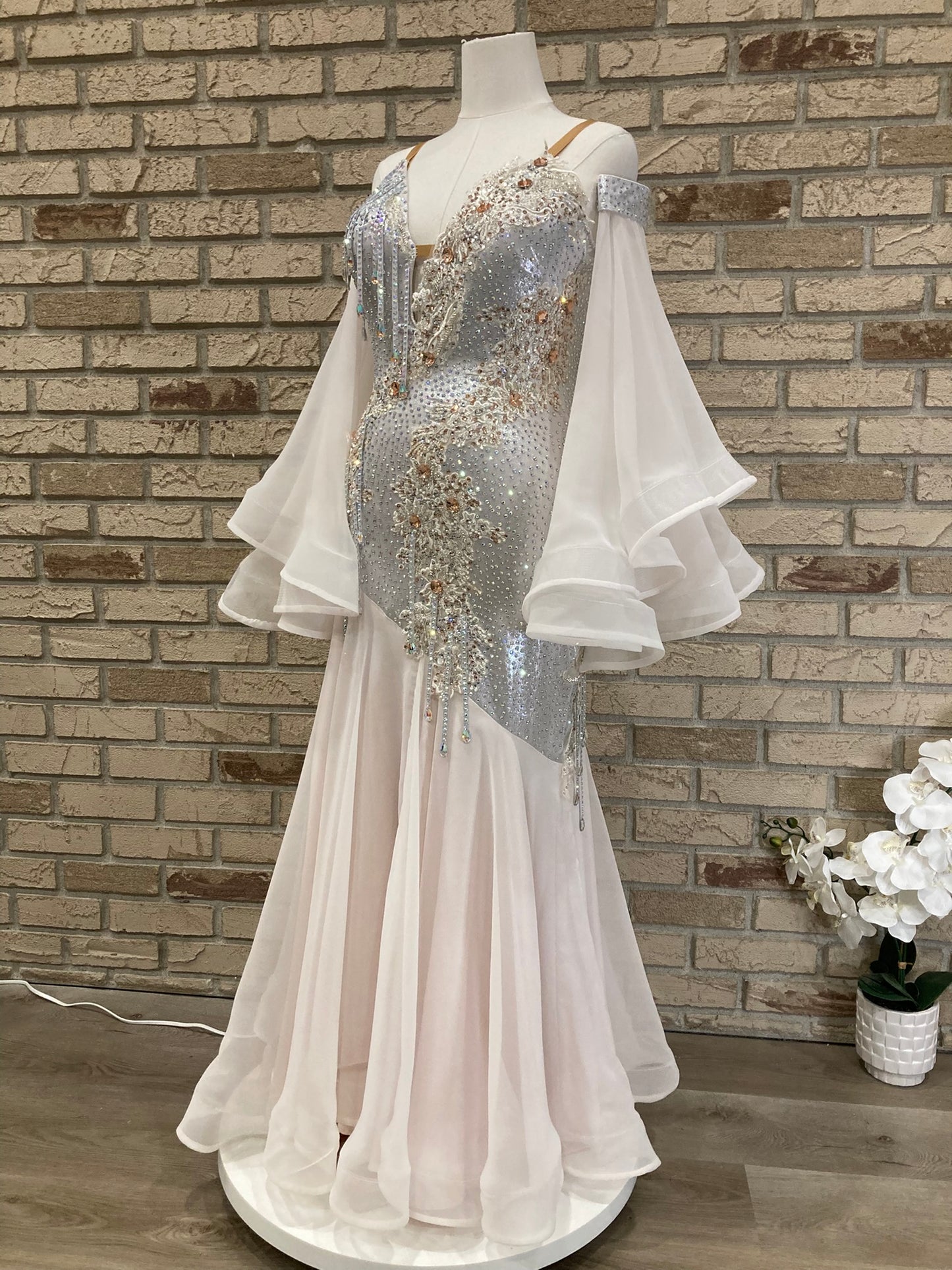 Stunning silver and light peach Smooth Dance Dress size M