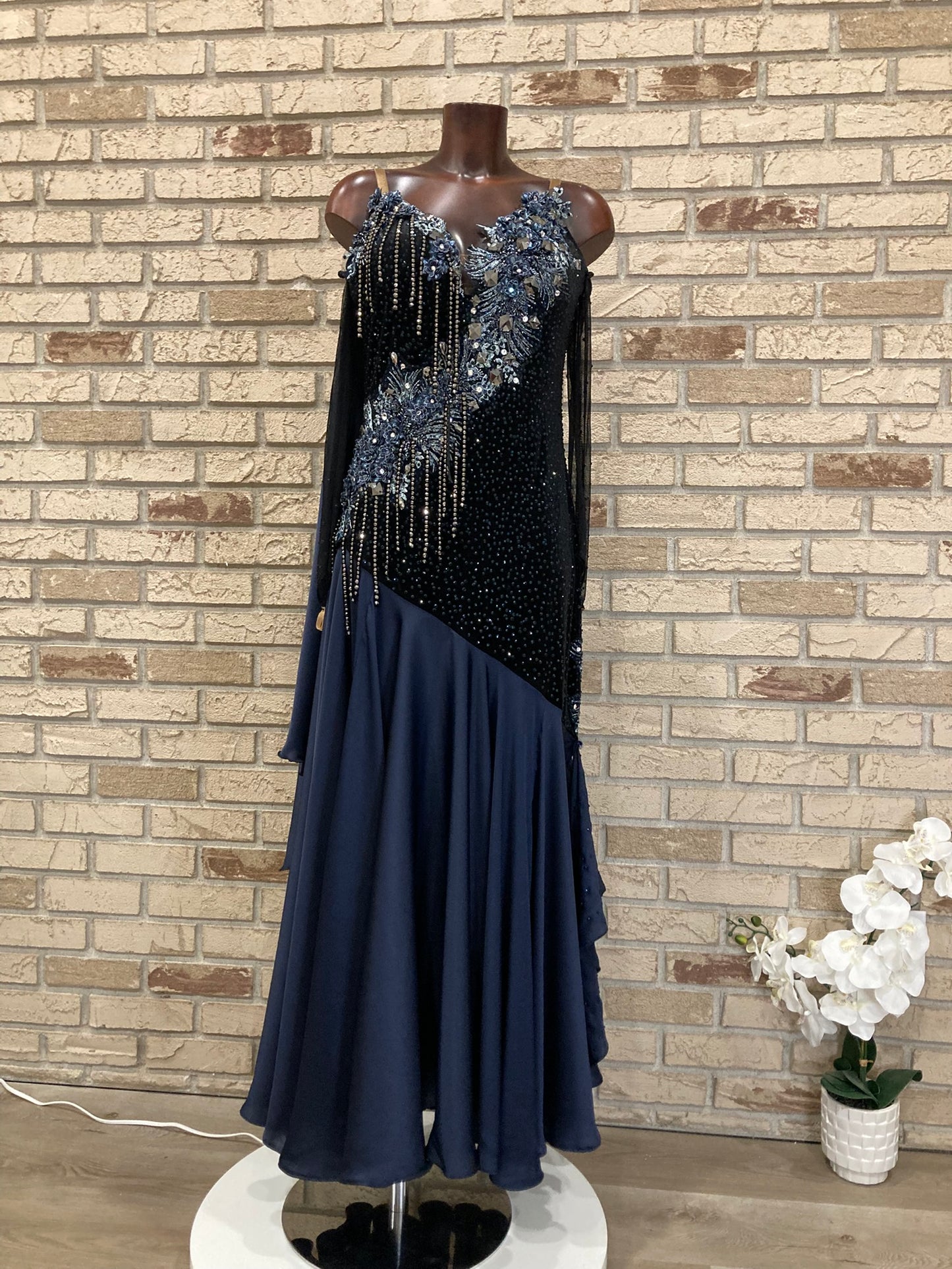 Elegant dark blue ballroom smooth  dance dress