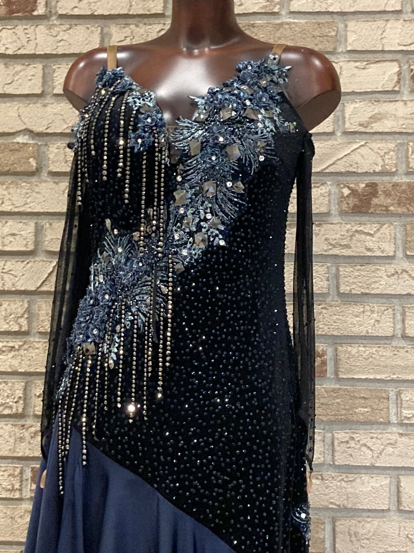 Elegant dark blue ballroom smooth  dance dress