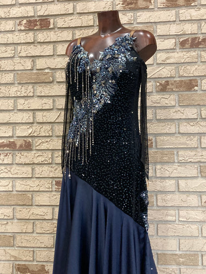 Elegant dark blue ballroom smooth  dance dress