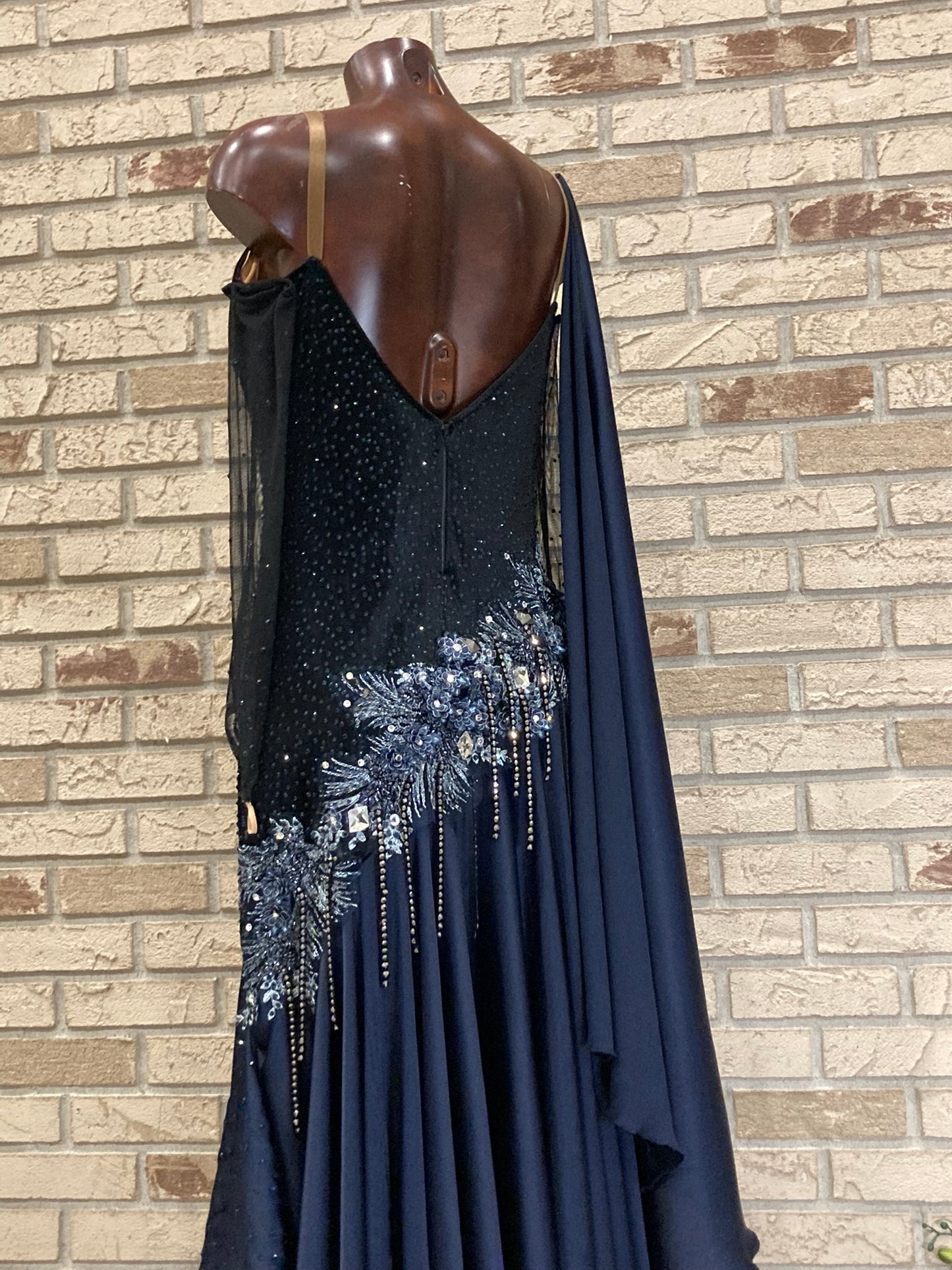 Elegant dark blue ballroom smooth  dance dress