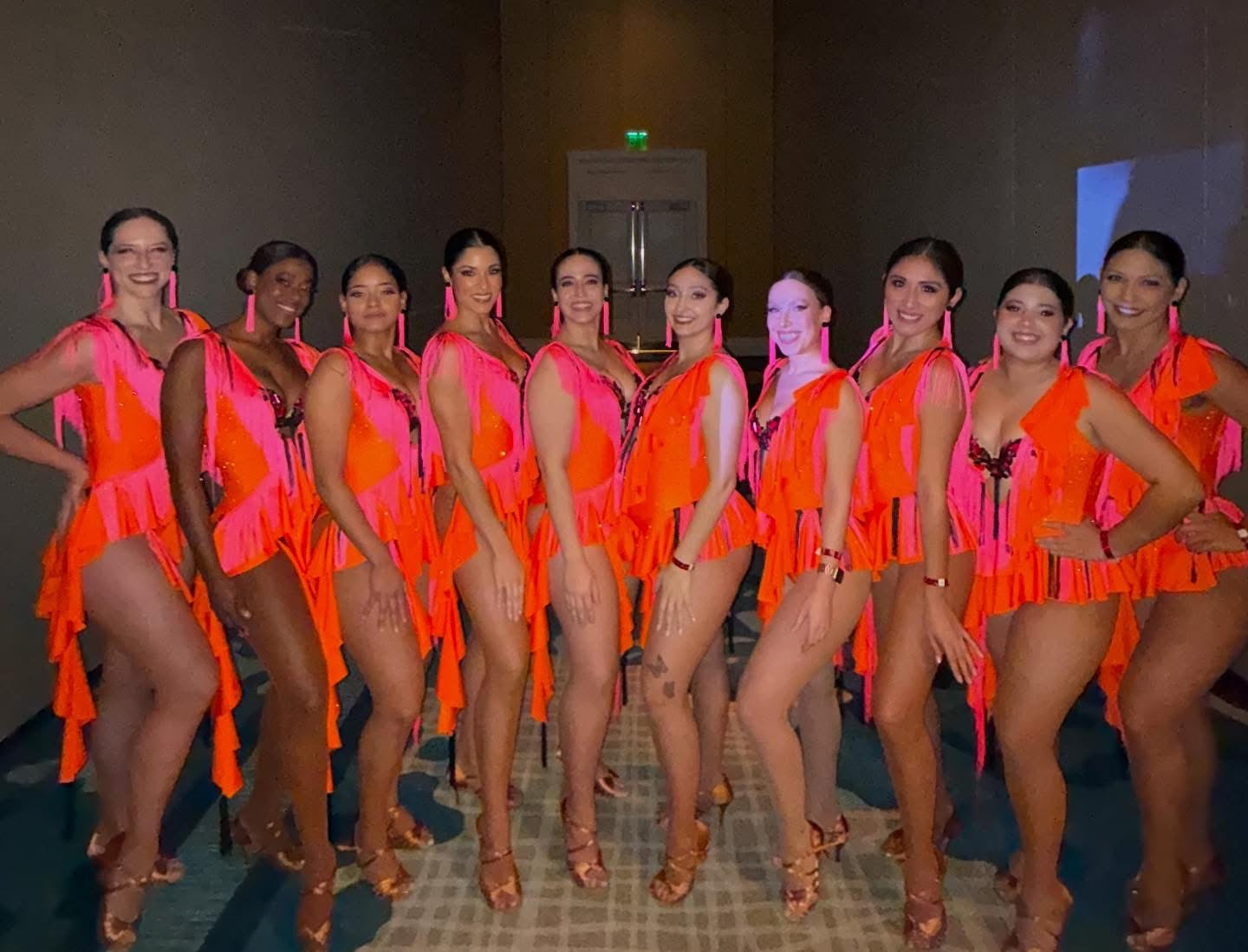 Orange/Pink  Fringe Team Salsa  Dance Costume Dress with Accessories