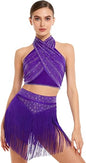 Women Tassel Chacha Samba Performance Rhinestone Dress Latin Dance Costume Fringe Salsa Dance Outfit