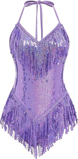 Sexy Sequins Fringe Bodysuit Halter Lace Up Back Jazz Latin Dance Tassel Leotard Acrobat Costume Rave Concert Outfits