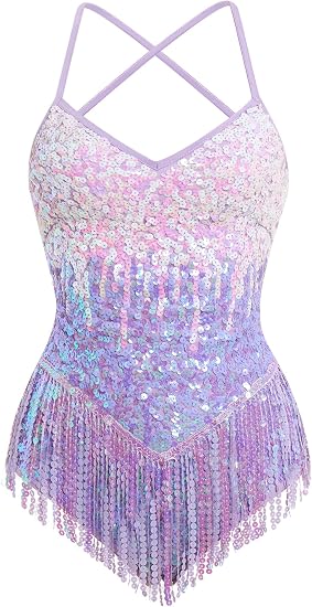 Women Sequins Glitters Fringe Tassel Bodysuit for Latin Dance Shiny Music Festivals Rave Outfit Concert Costume