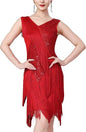 Women Sexy Fringe Latin Dance Dress Sequins Flapper Tassel Jazz Costume Sleeveless V-Neck Dancing Party Outfit