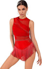Rhinestone Fringe Bodysuit Women Sparkly Tassel Romper Dress Mesh Latin Jazz Dance Leotard Rave Outfits Disco Pole Dancewear