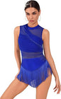 Rhinestone Fringe Bodysuit Women Sparkly Tassel Romper Dress Mesh Latin Jazz Dance Leotard Rave Outfits Disco Pole Dancewear