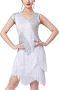 Women Sexy Fringe Latin Dance Dress Sequins Flapper Tassel Jazz Costume Sleeveless V-Neck Dancing Party Outfit