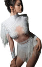 Women Diamonds Sequins Tassel Bodysuit Night Stage Wear Sexy Performance Latin Dance Costume Party Birthday Outfit