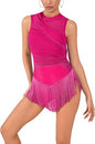 Latin Dress for Women Tassel Fringe Sparkly Rhinestones Mesh Leotard Backless Bodysuit Jazz Samba Dancewear