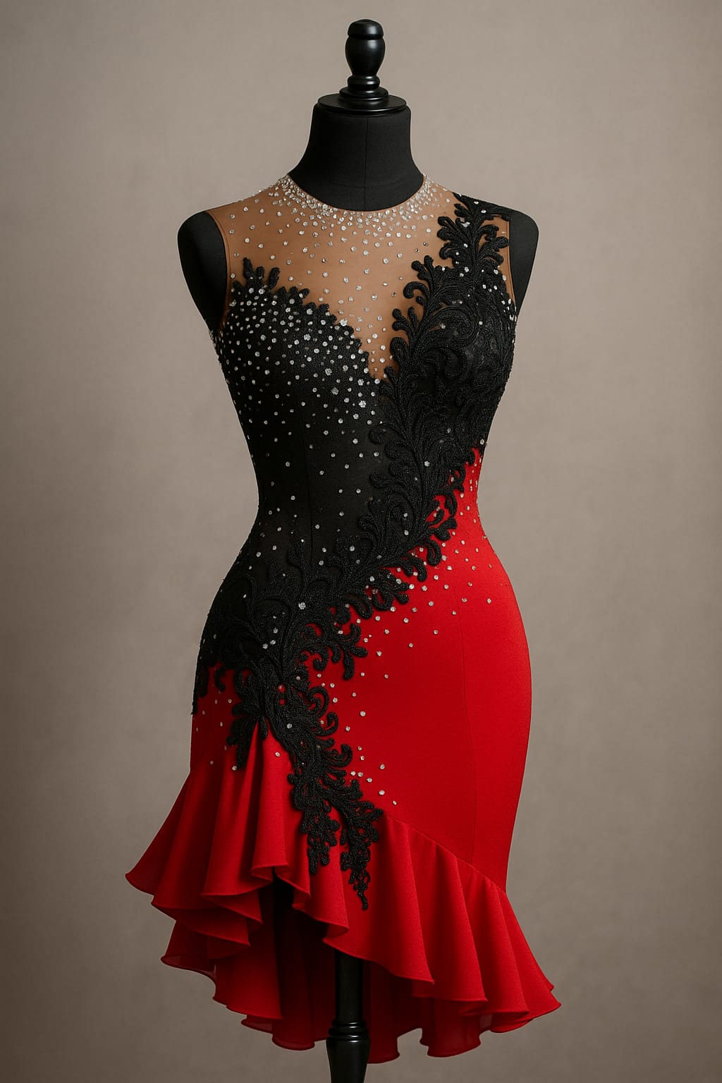 Red and Black  Salsa Bachata Ballroom Dress