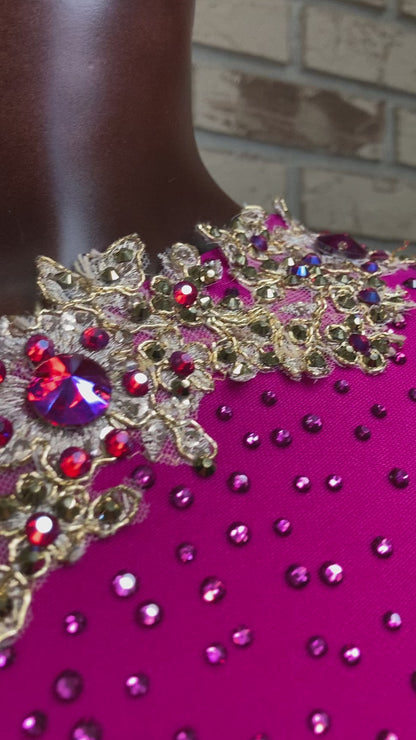 Fuchsia one-shoulder Latin Dance Dress